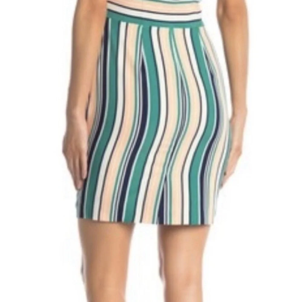 NWT J.O.A. One-Shoulder Dress with Green and Cream Stripes - Picture 2 of 7